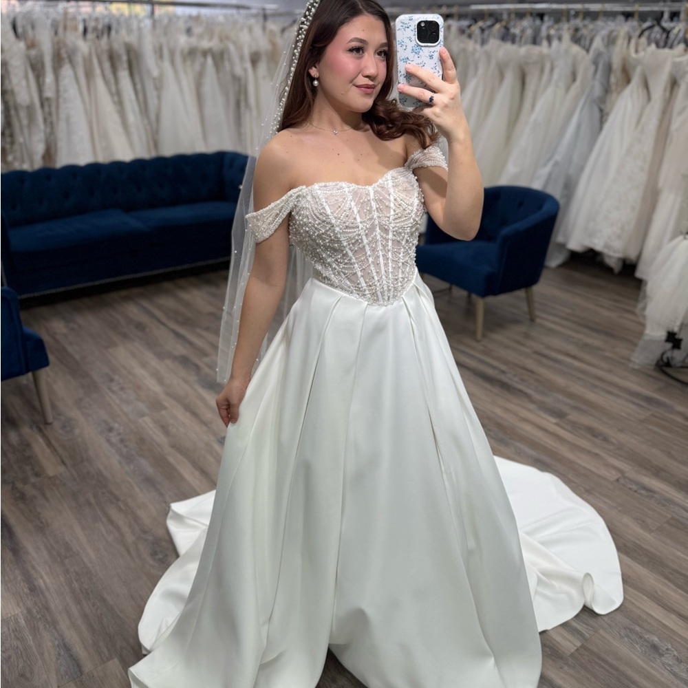 Nora Spencer Signature Classic A-line Wedding Dress with Pearl Bodice